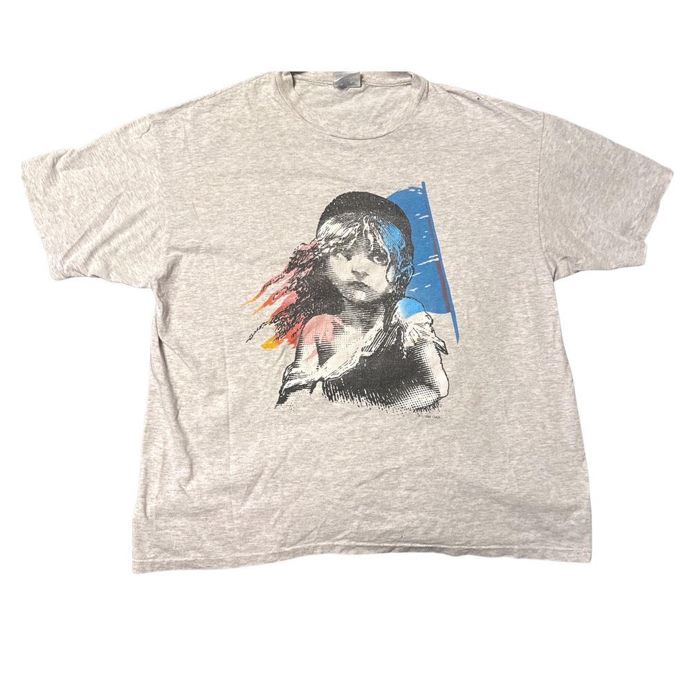 Vtg 1986 Les Miserables T Shirt 90's Mens XL Hanes Heavyweight Gray Broadway USA